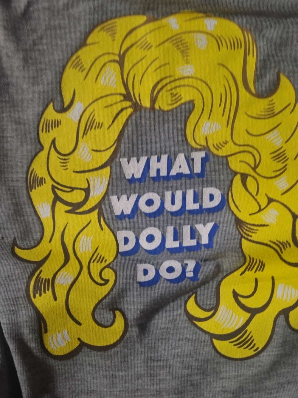 Dogs Doggy Parton Grey Shirt with Graphic "What Would Dolly Do?" Size Medium
